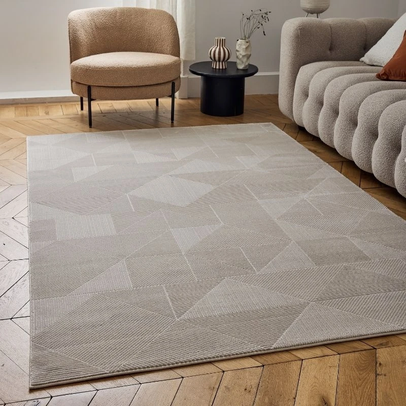 Image of THE RUGS Carmel Modern Area Rugs & Runners Geometric Design Soft Pile in Beige Size: 80cm x 150cm Beige Unisex 80cm x 150 cm