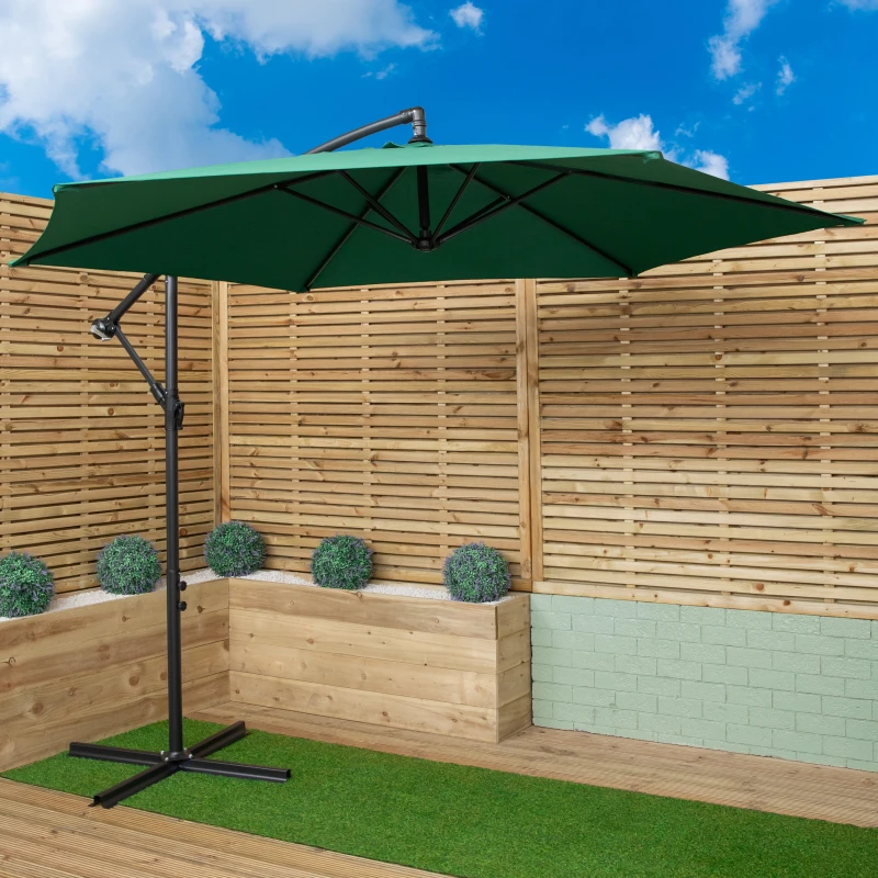 Image of 3m Hanging Banana Cantilever Garden Parasol with Cover in Green