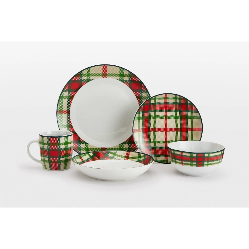Image of Waterside 30pc Green Tartan Dinner Set Multi unisex ONE SIZE