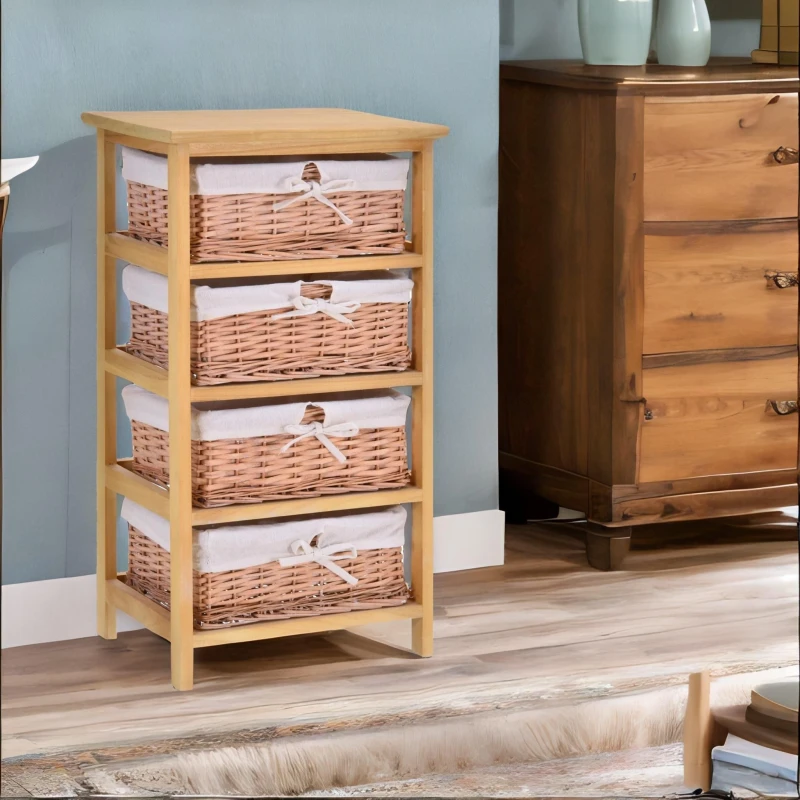 Image of Rafaelo Mobilia 4 Drawer Wicker Basket Storage Unit in Natural Natural Unisex