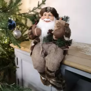 Image of 33cm Sitting Brown Santa Father Christmas Decoration