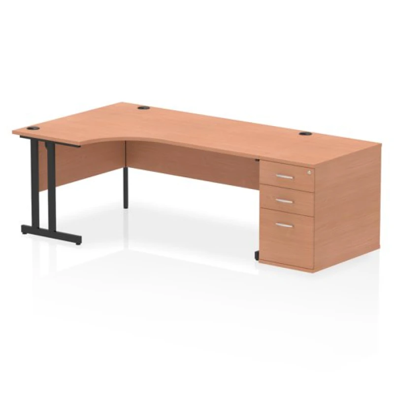 Image of Impulse Impulse 1800mm Left Crescent Office Desk Beech Top Black Cantilever Leg Workstation 800 Deep Desk High Pedestal IWSLC188BCBCH