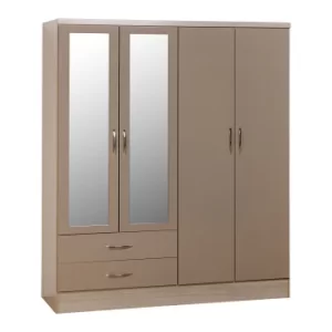 Image of Nevada 4 Door Mirrored Wardrobe Oyster
