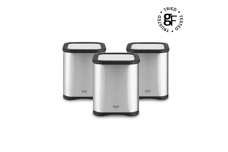 Image of Tower Tower Set of 3 Kitchen Storage Canisters for Tea, Coffee, Sugar and Other Loose Ingredients with Mirror Finish, 1.5L, Stainless Steel in Grey Gr