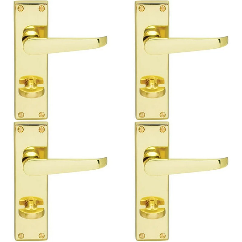Image of Loops 4x Victorian Flat Lever on Bathroom Backplate Handle 150 x 42mm Polished Brass Metallics