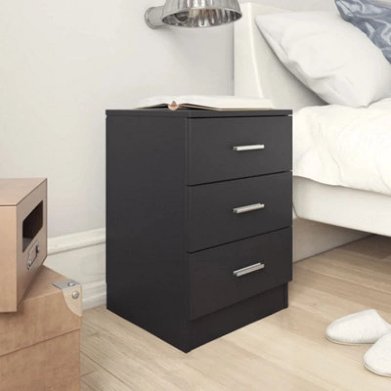 Image of Bedside Cabinet Black 38x35x56cm Chipboard