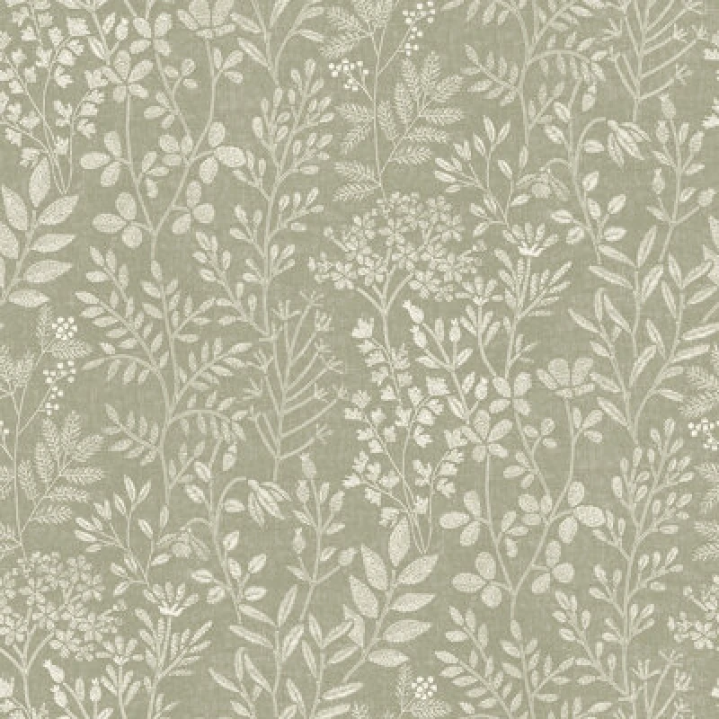 Image of Grandeco Embroidery Stitched Organic Foliage Trail Wallpaper, Green