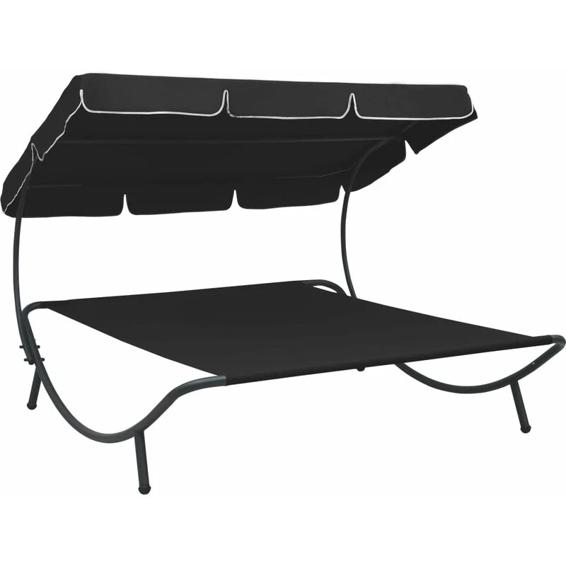 Image of VIDAXL Outdoor Lounge Bed with Canopy Black Vidaxl 8720286137529