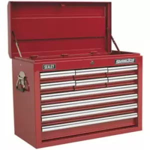 Image of 660 x 315 x 485mm RED 10 Drawer Topchest Tool Chest Lockable Storage Cabinet