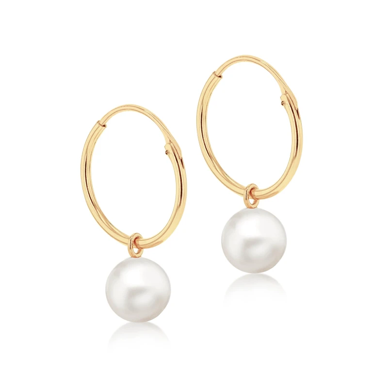 Image of Be You 9ct Gold Fresh Water Pearl Hoop Drop Earrings Yellow Gold female One Size