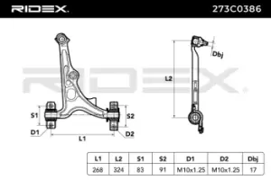 Image of RIDEX Suspension arm Front Axle Right 273C0386 Track control arm,Wishbone FIAT,ALFA ROMEO,LANCIA,COUPE (FA/175),BRAVO I (182),MAREA Weekend (185)