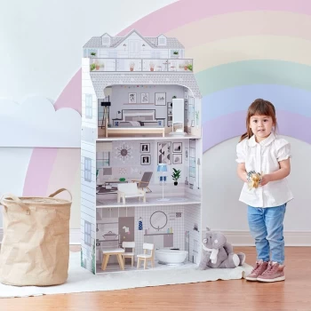 Image of Olivia's Little World Deluxe Penthouse Dolls House Wooden Doll House Purple 4.3ft With 8 Doll Accessories Doll Furniture TD-11683D - Grey