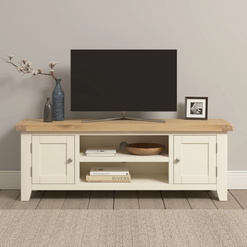 Image of Seconique Windsor Straight TV Unit - Ivory/oak