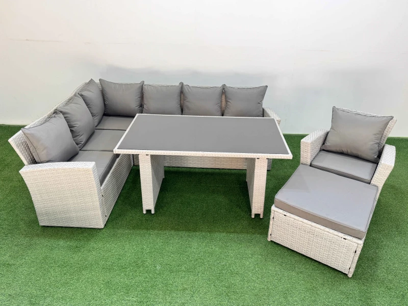 Image of Fimous 8 Seater Wicker Rattan Corner Sofa Sets with Big Footstool Armchair in Light Grey Light Grey Unisex