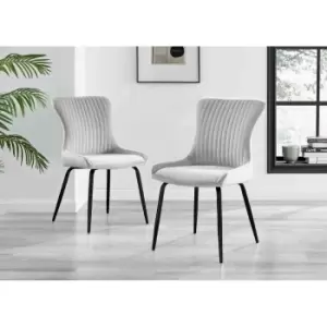 Image of Furniture Box 2x Nora Light Grey Velvet Black Leg Dining Chairs
