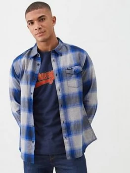 Image of Wrangler Pocket Flap Herringbone Check Shirt - Cobalt Blue