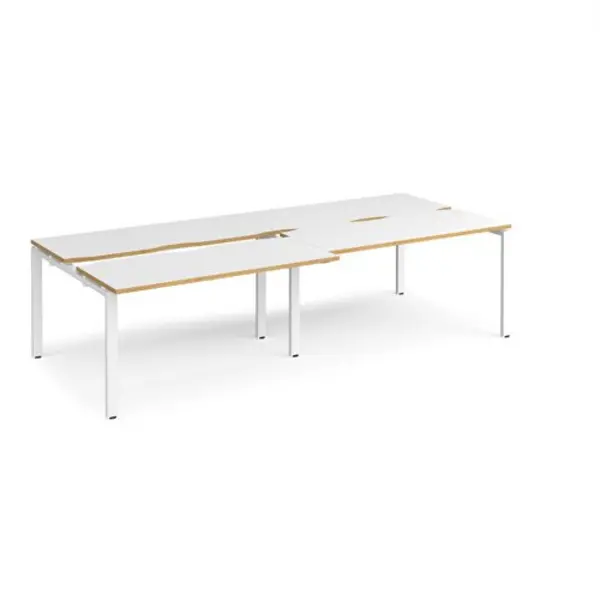 Image of Adapt Bench Desk 4 Person Rectangular Desks 2800mm With Sliding Tops White/Oak Tops With White Frames 1200mm Depth Adapt White/Oak STE2812-WH-