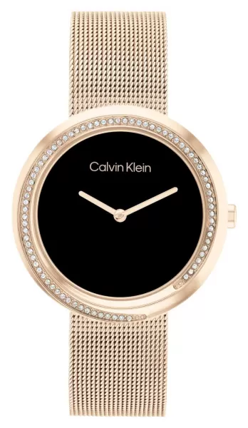Image of Calvin Klein 25200151 Womens Black Dial Rose Gold Tone Watch