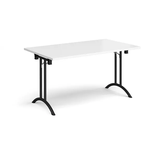 Image of Rectangular Folding Meeting Table with Black Curved Legs - 1400mm - White