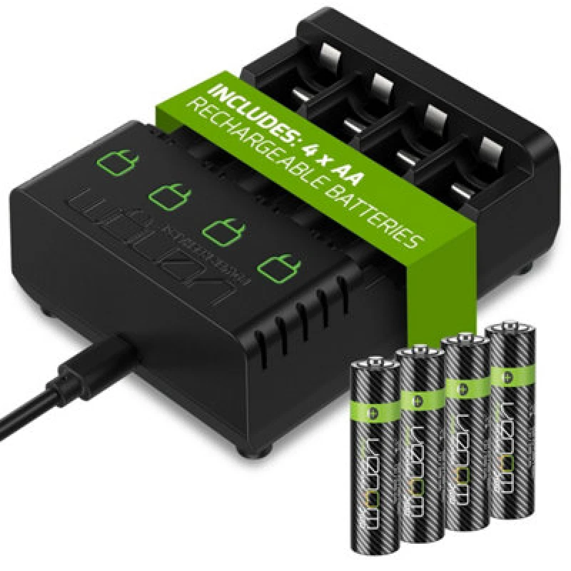 Image of Venom Rechargeable Battery Charging Dock plus 4 x AA 2100 mAh Batteries Black unisex