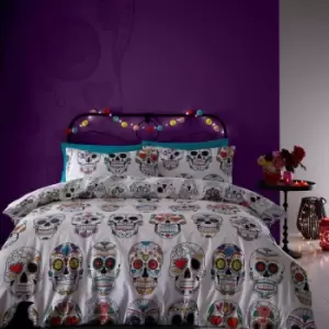 Image of Fusion Halloween Skulls Print Easy Care Reversible Duvet Cover Set, Multi, Single