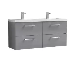 Image of Nuie Arno 1200mm Wall Hung 4 Drawer Vanity & Double Polymarble Basin Cloud Grey