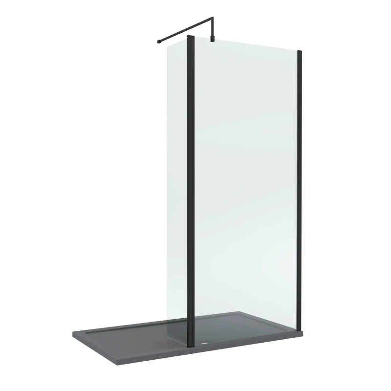 Image of Balterley 8mm Glass Wetroom Screen, Return Matt Black & Grey Tray 1400 x 800mm Black Unisex