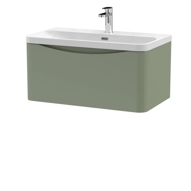 Image of Balterley Arch Bathroom Wall Hung 1 Drawer Vanity, Ceramic Basin, Green, 800mm in Green Green Unisex