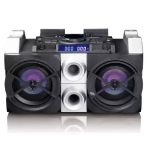 Image of Lenco PMX-150 High Power DJ Mixer System with Bluetooth, USB, FM Radio & Party Lights - Black