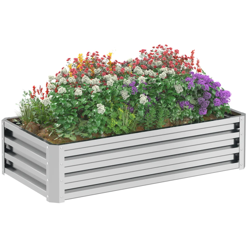 Image of Outsunny Raised Garden Bed Elevated Planter Box for Flowers Silver 845-039V01SR