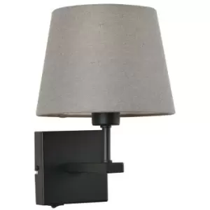 Image of Italux Norte - Modern Bedside Lamp Black Matt 1 Light with Grey, Round Shade, E27
