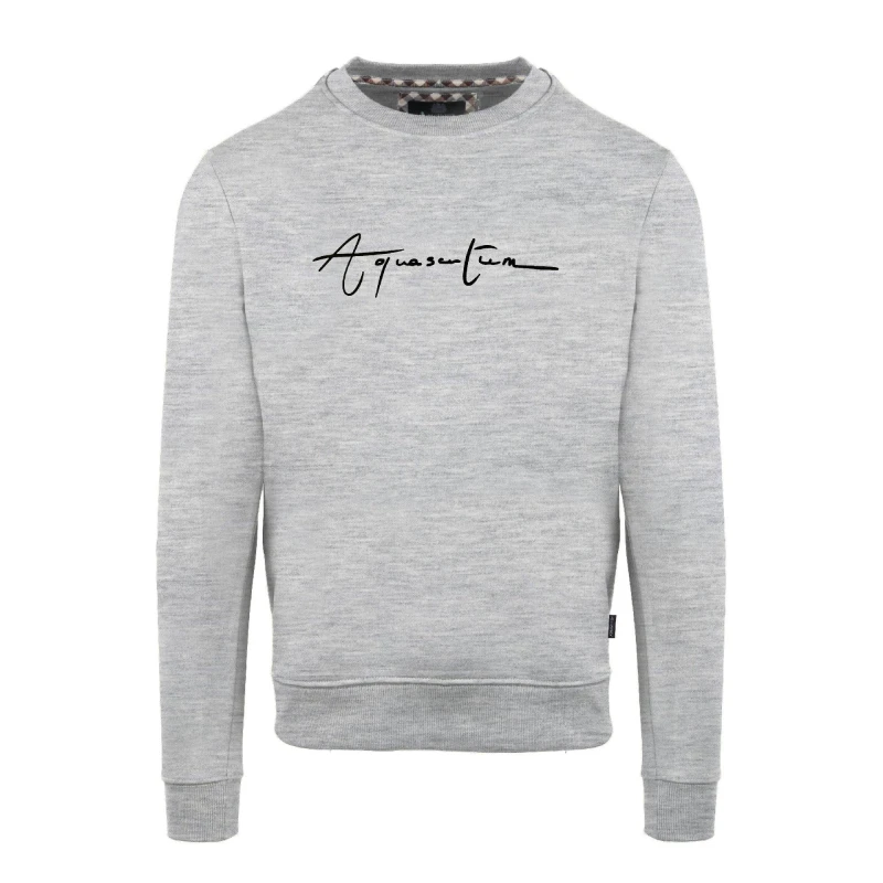 Image of Aquascutum Mens Round Neck Crew Sweatshirt Crew Sweaters Small Grey 52298802350