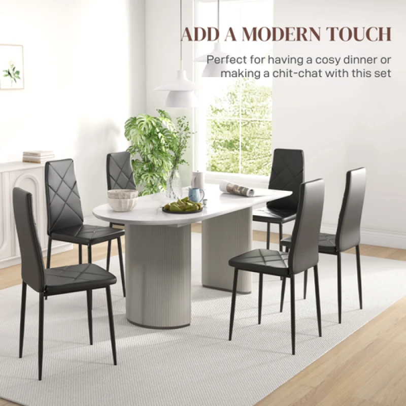 Image of HOMCOM HOMCOM Modern Dining Chairs Set of 6, Faux Leather Upholstered Kitchen Chairs in Black One Size Unisex 5063603029828