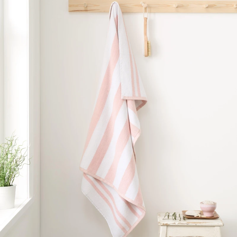 Image of Bianca Reversible Stripe Cotton Towel Blush Pink unisex Hand Towel