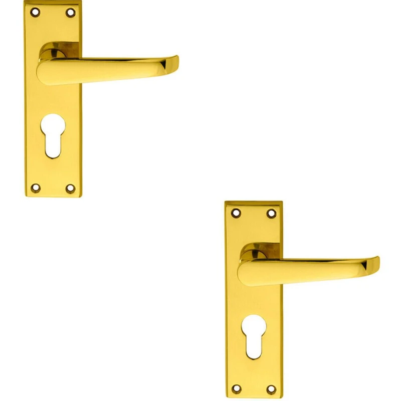 Image of Loops 2x PAIR Straight Victorian Lever on Euro Lock Backplate 150 x 43mm Brass Metallics