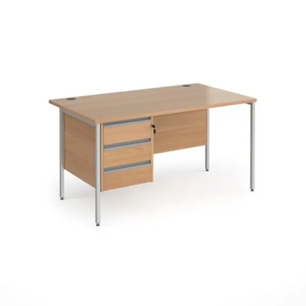 Image of Contract 25 Office Desk Rectangular Desk 1400mm With Pedestal Beech Top With Silver Frame 800mm Depth Contract 25 CH14S3-S-B Beech CH14S3-S-B