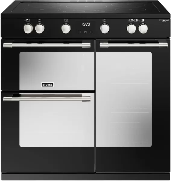 Image of Stoves Sterling Deluxe ST DX STER D900Ei TCH BK 90cm Electric Range Cooker with Induction Hob - Black - A/A/A Rated