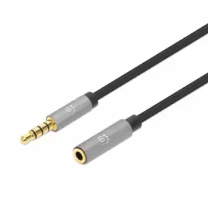 Image of Manhattan Stereo Audio 3.5mm Extension Cable 3m Male/Female Slim Design Black/Silver Premium with 24 karat gold plated contacts and pure oxygen-free c