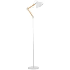Image of Merano Abilene Task Floor Lamp White Metal, Natural Wood LED E27