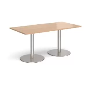 Image of Monza rectangular dining table with flat round brushed steel bases 1600mm x 800mm - beech