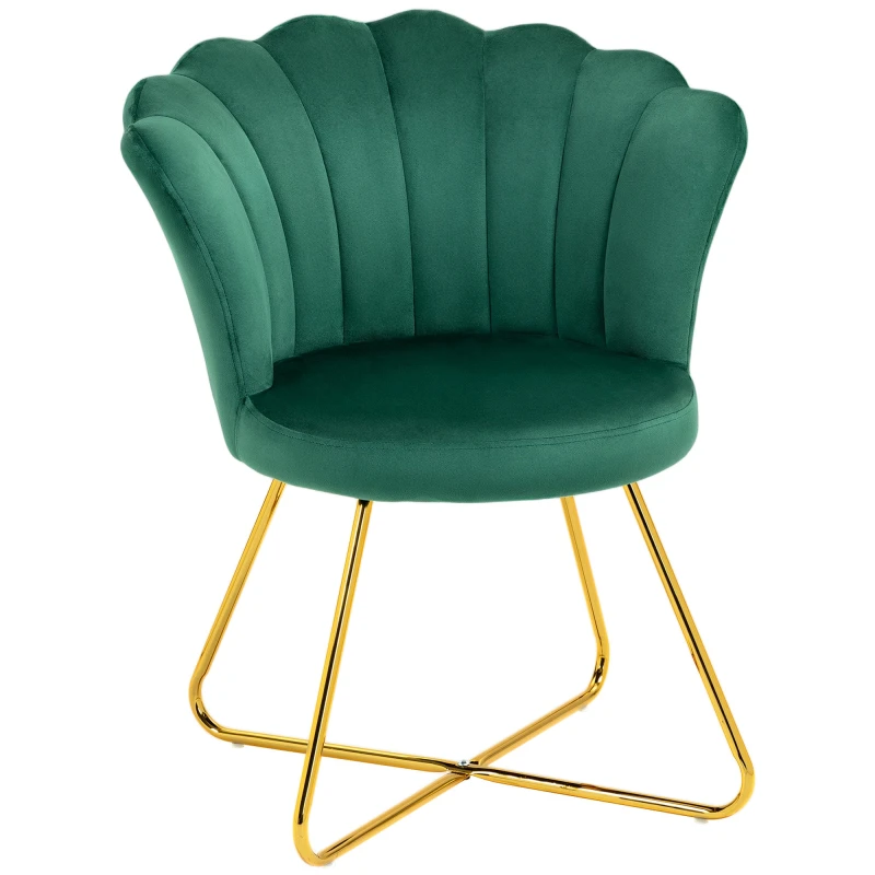 Image of HOMCOM Accent Chair, Velvet Armchair with Lotus Backrest, Steel Legs, Green Green