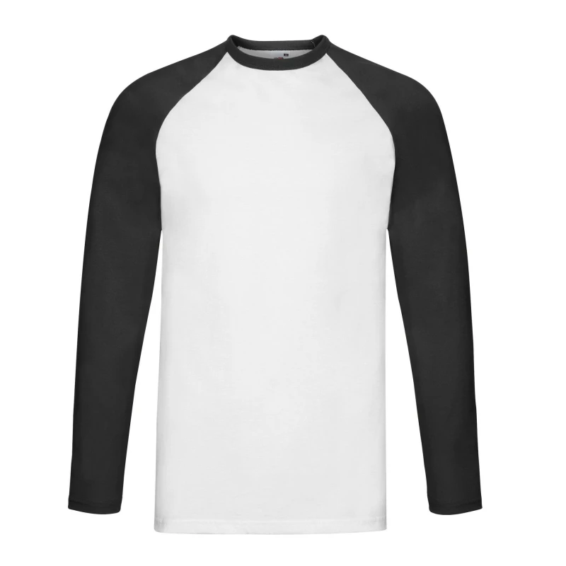 Image of Fruit Of The Loom Fruit of the Loom Men Contrast Long-Sleeved Baseball T-Shirt in White Size: Medium White M Male 5063425956517