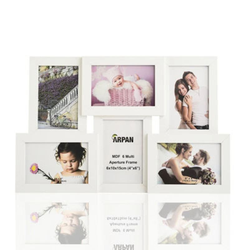 Image of Arpan Collage Multiple Picture Frames For 6 Photos In 4 X 6" Wooden, Mdf Wall Mounting Frame (White)