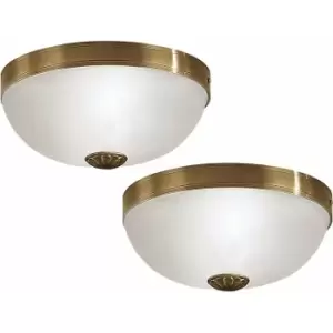 Image of Loops - 2 pack Wall Flush Ceiling Light Colour Bronzed Shade White Satin Glass E27 60W