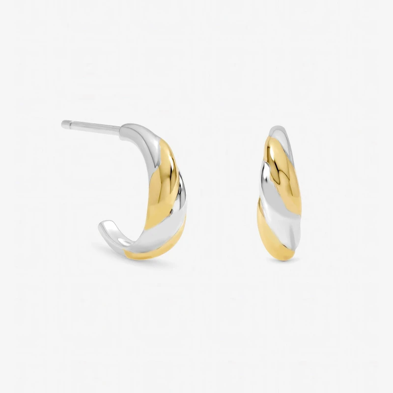 Image of Inicio Sterling Silver Plated Two Tone Twist Hoops Silver female One Size