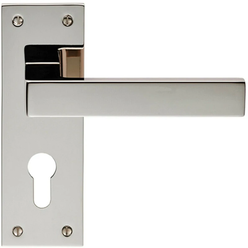Image of Loops PAIR Straight Square Lever on Euro Lock Backplate 150 x 50mm Polished Nickel Metallics