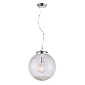 Image of 1 Light Pendant Globe Chrome, Glass With Bubbles, E27