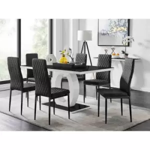 Image of Furniture Box Giovani 6 Black Dining Table and 6 Black Velvet Milan Black Leg Chairs