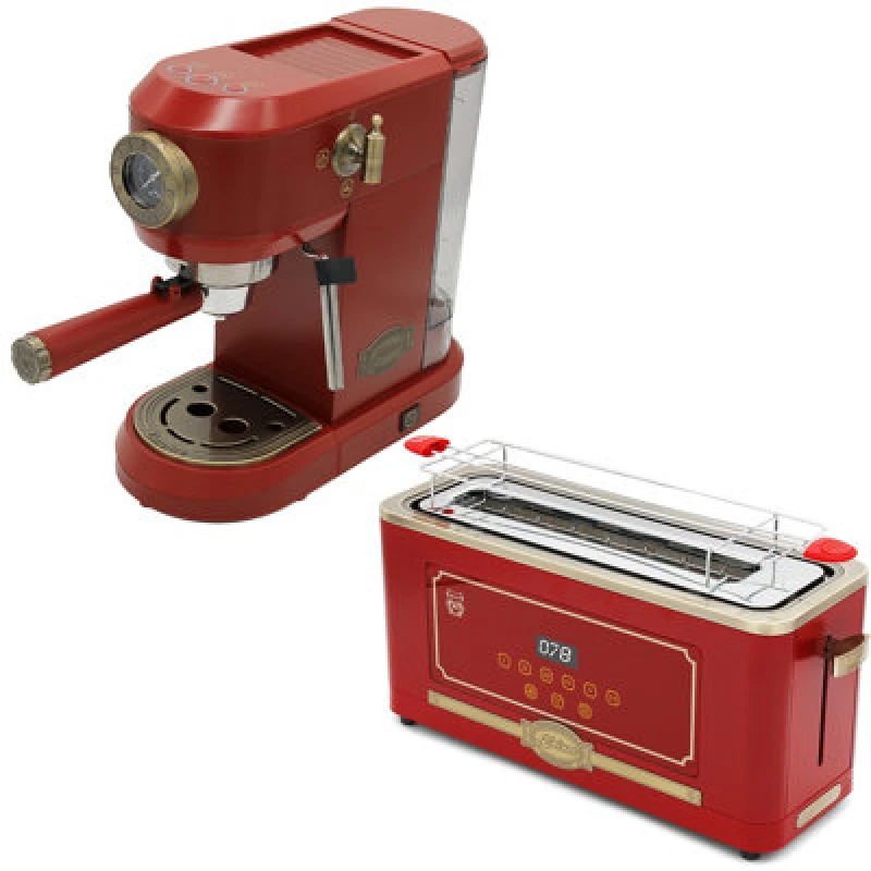Image of Kaiser Empire Espresso Coffee Machine & Toaster Bundle (Bordeaux Red)