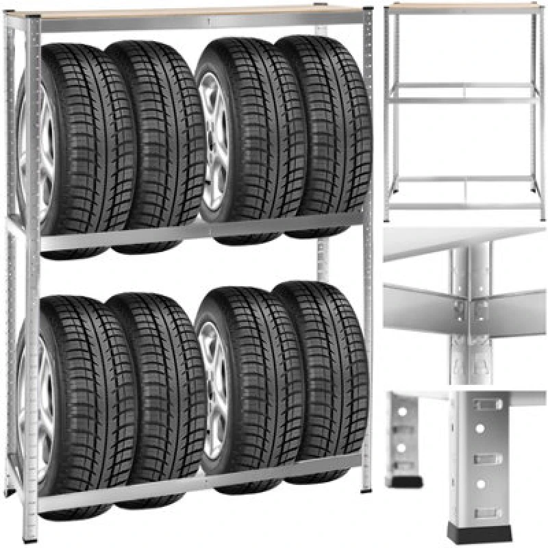 Image of Tectake Tyre Rack For Up To 8 Tyres - 120 X 40 X 180 Cm - 530 Kg - Grey